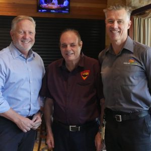 A photo of Ian Healy, Paul Szep and Tony Clark in the podcast on Beep Cricket