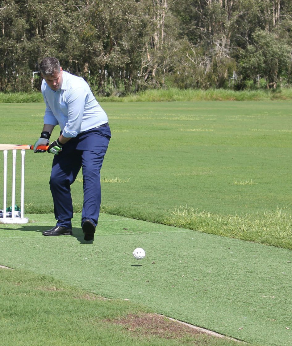 Hon Mark Ryan, QLD Minister for Police and Member for Morayfield Playing Blind Cricket at a 'Come and Try' day.